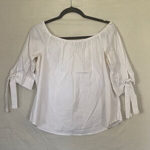 Zara White Off-Shoulder Blouse with Tie Sleeves